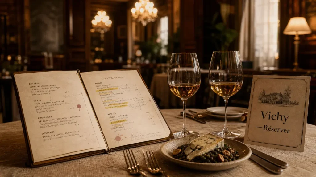 Meilleurs restaurant Vichy : table élégante, carte et cuisine locale