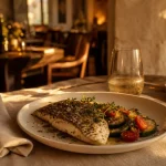 Menu de l'entrée des artistes à Fréjus : filet de dorade aux herbes de Provence