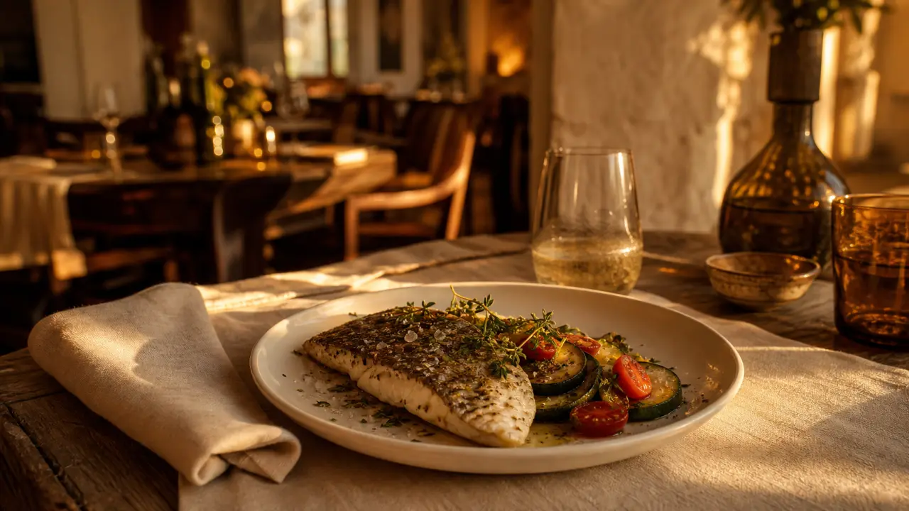 Menu de l'entrée des artistes à Fréjus : filet de dorade aux herbes de Provence