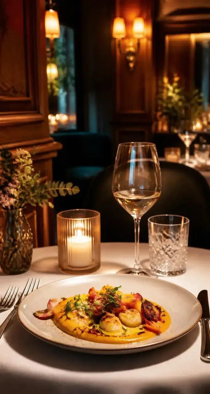 Table dressée dans un restaurant gastronomique de Vichy