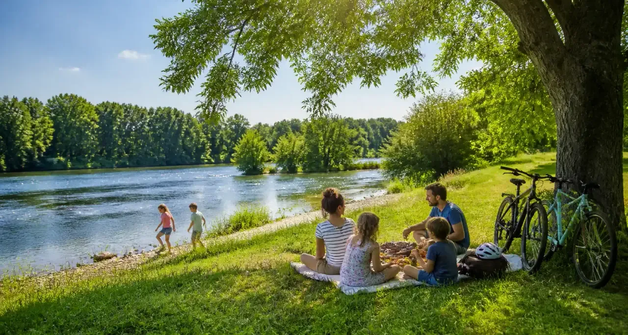 Promenade en famille sur les bords de l'Allier à Vichy