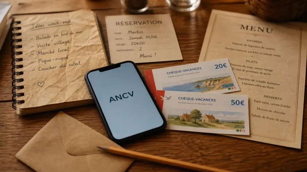 ancv restaurant vichy : chèques-vacances sur table
