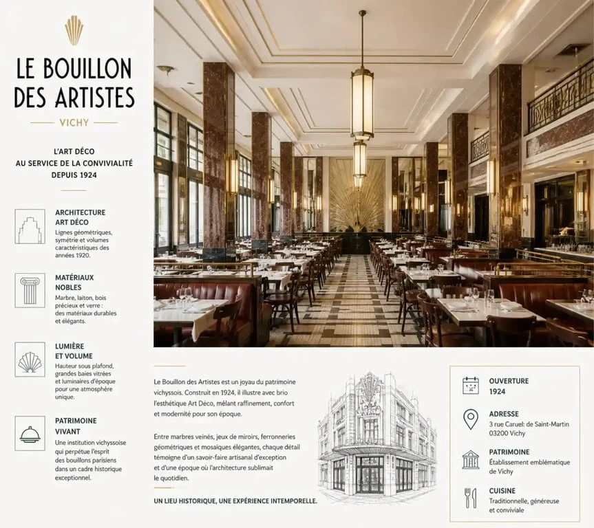 Salle Art Déco du restaurant Bouillon des Artistes à Vichy