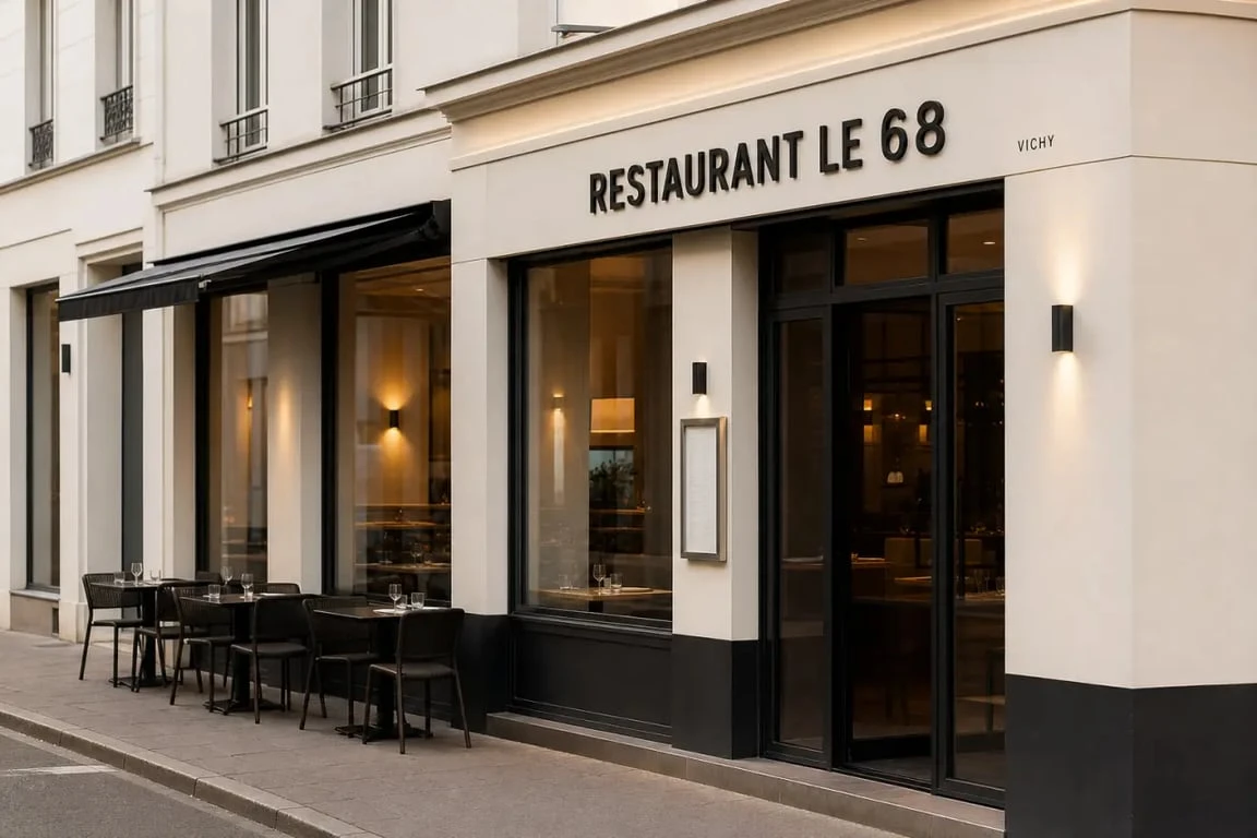 Façade du restaurant le 68 vichy à Vichy pour reconnaître l’établissement