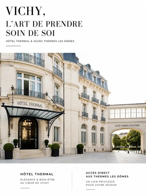 Hôtel des thermes les dômes vichy, façade de l’établissement thermal à Vichy