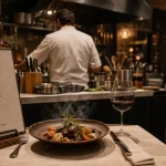 Le bistrot de pierrot restaurant traditionnel vichy : table en bois, cuisine maison et vin rouge fumant