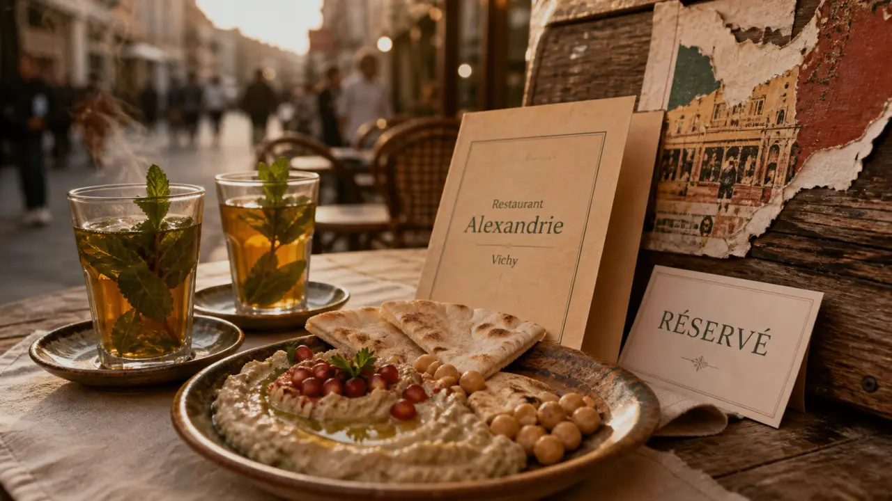 Restaurant Alexandrie Vichy : terrasse, thé à la menthe et mezzés