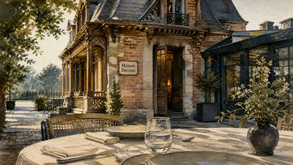 Restaurant décoré Vichy : façade du chalet Napoléon III Maison Decoret