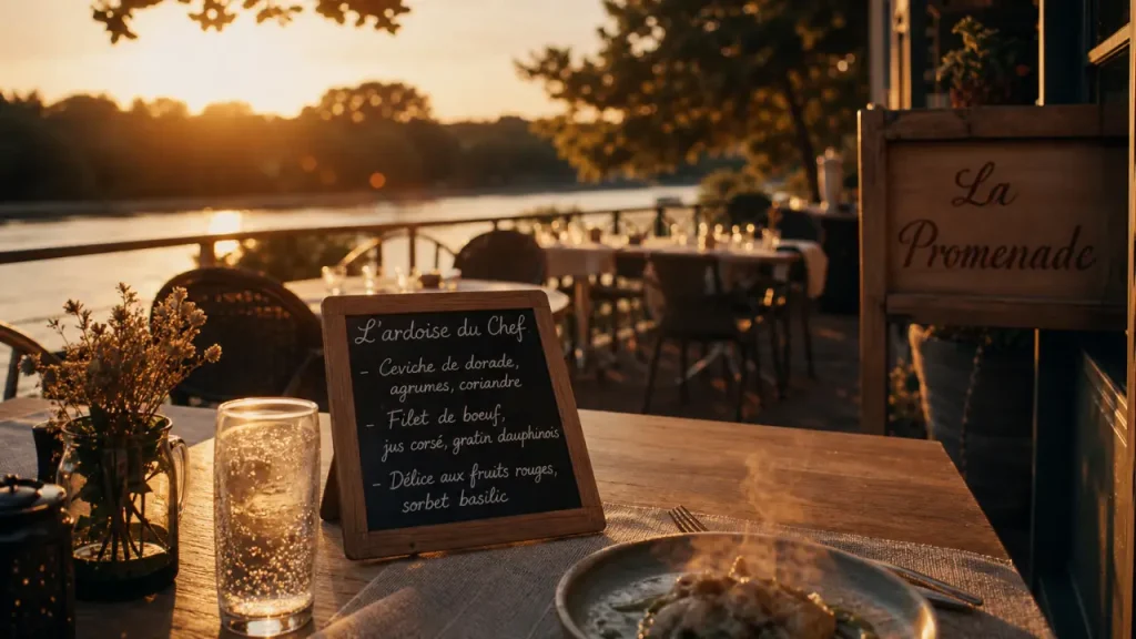 Restaurant la promenade Vichy à Abrest : terrasse au bord de l’Allier, cuisine maison