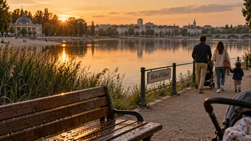 Activités vichy enfant : famille sur la promenade du lac d’Allier
