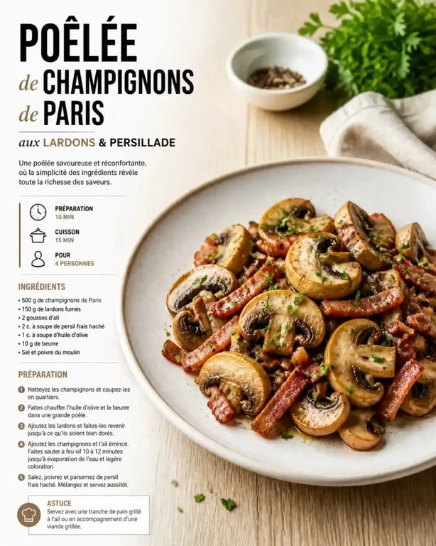 Plat de poêlée de champignons, recette idéale pour un restaurant à Vichy ouvert le dimanche
