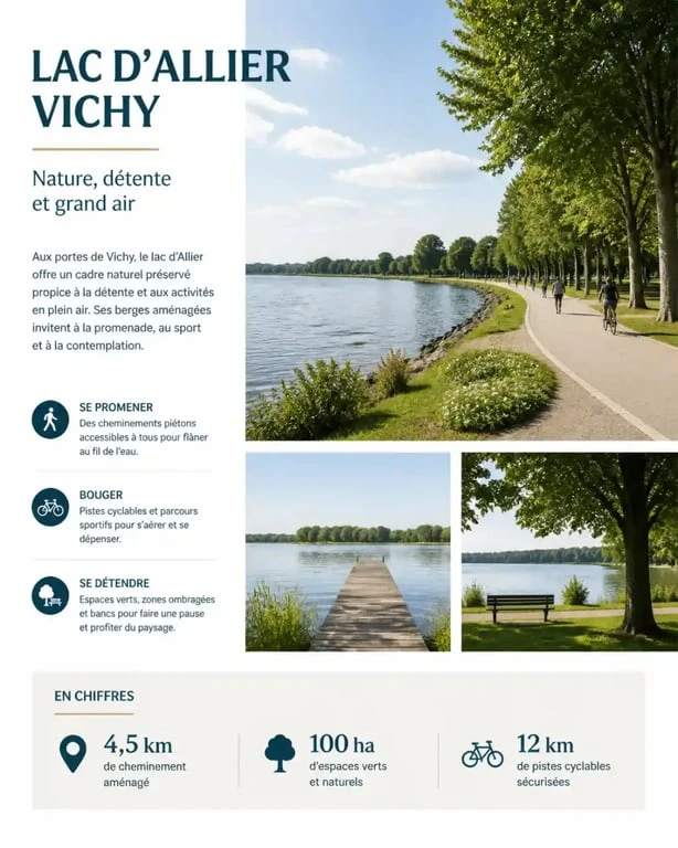Vichy activités au bord de l’Allier : marche et vélo autour du lac