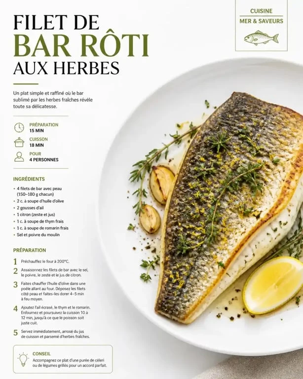 Plat de filet de bar rôti, spécialité culinaire du restaurant Bocuse à Vichy