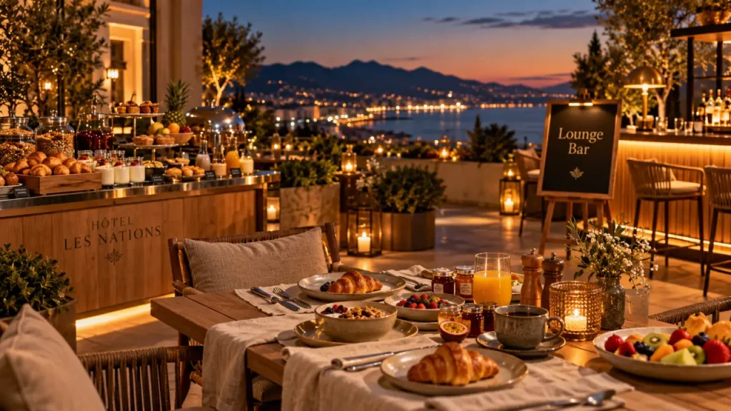 Hotel des Nations Vichy restaurant : petit-déjeuner et lounge bar sur la terrasse