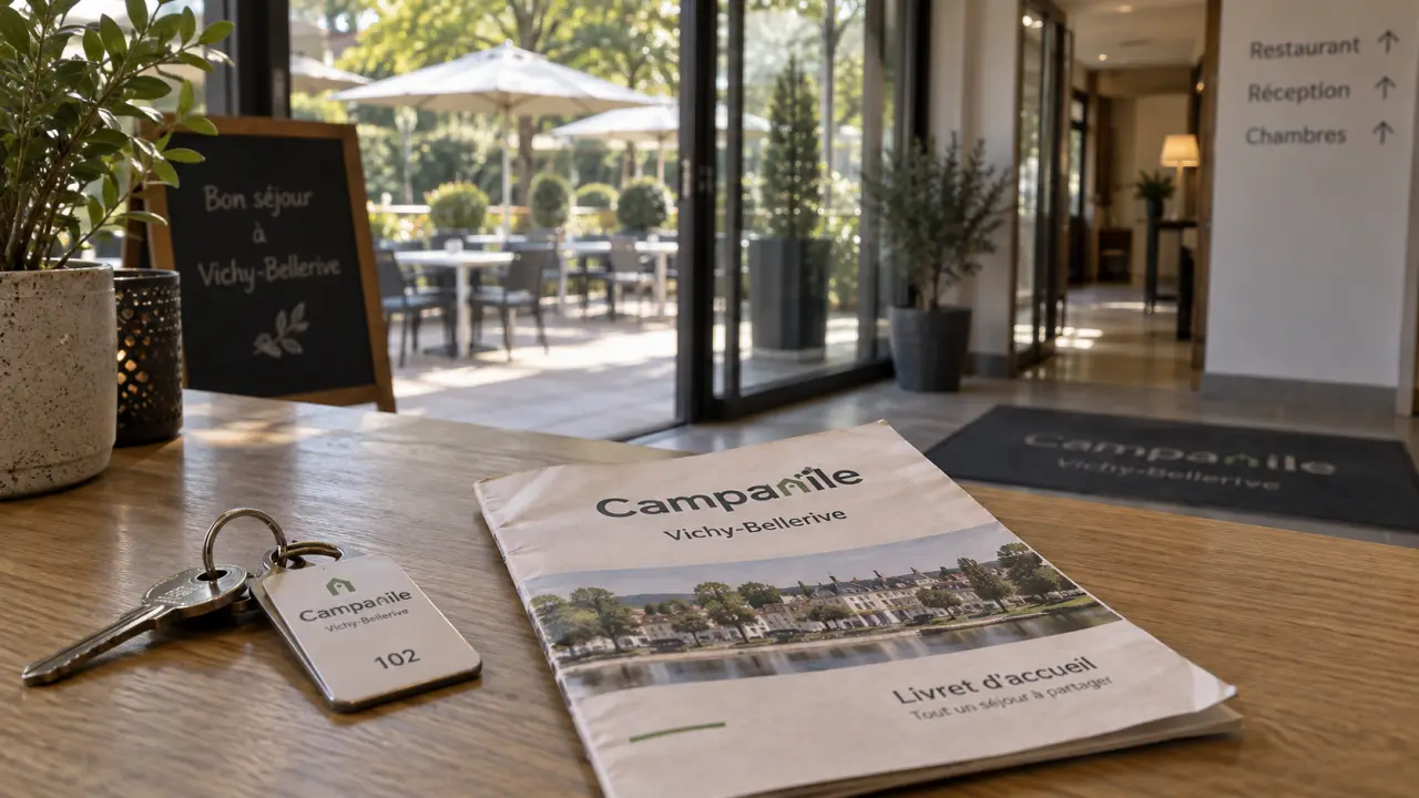 hôtel restaurant campanile vichy bellerive sur allier : clés et badge d’hôtel sur table