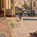 hôtel vichy centre ville : bureau d’hôtel avec carte vers centre-ville et thermes