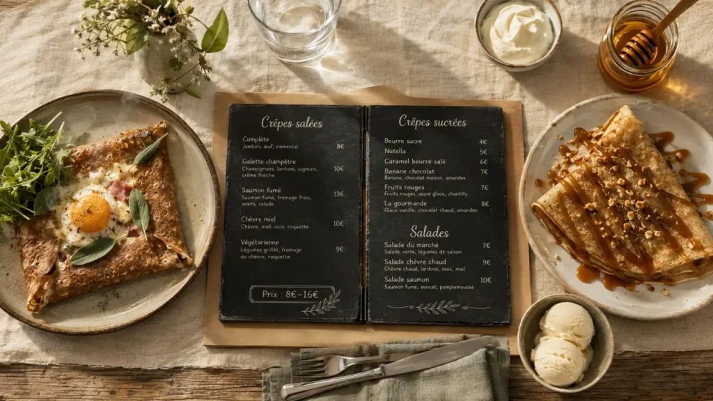 Menu de restaurant Joséphine Vichy : crêpes salées sucrées et tarifs