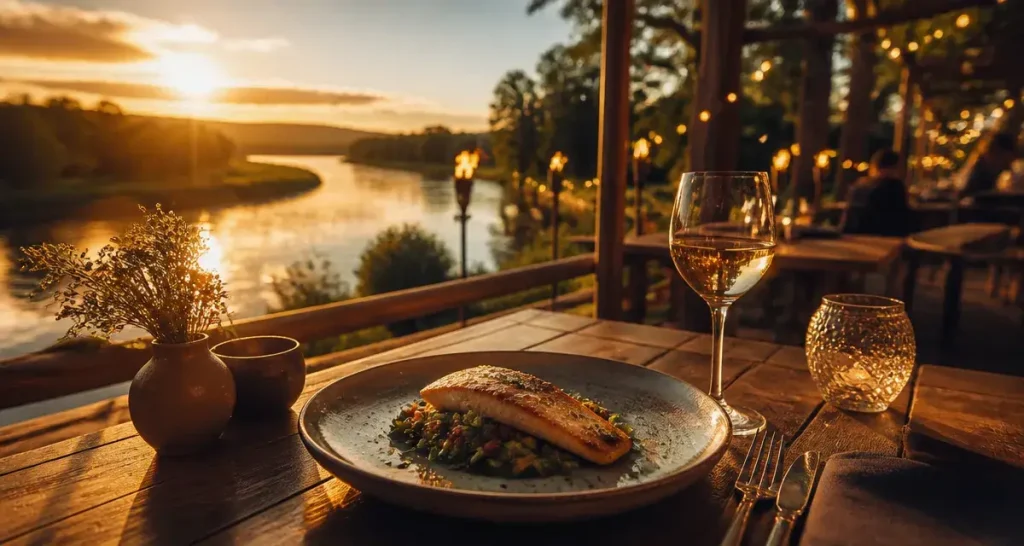 Restaurant à Vichy sur le bord de l’Allier, ouvert actuellement, vue sur l’eau