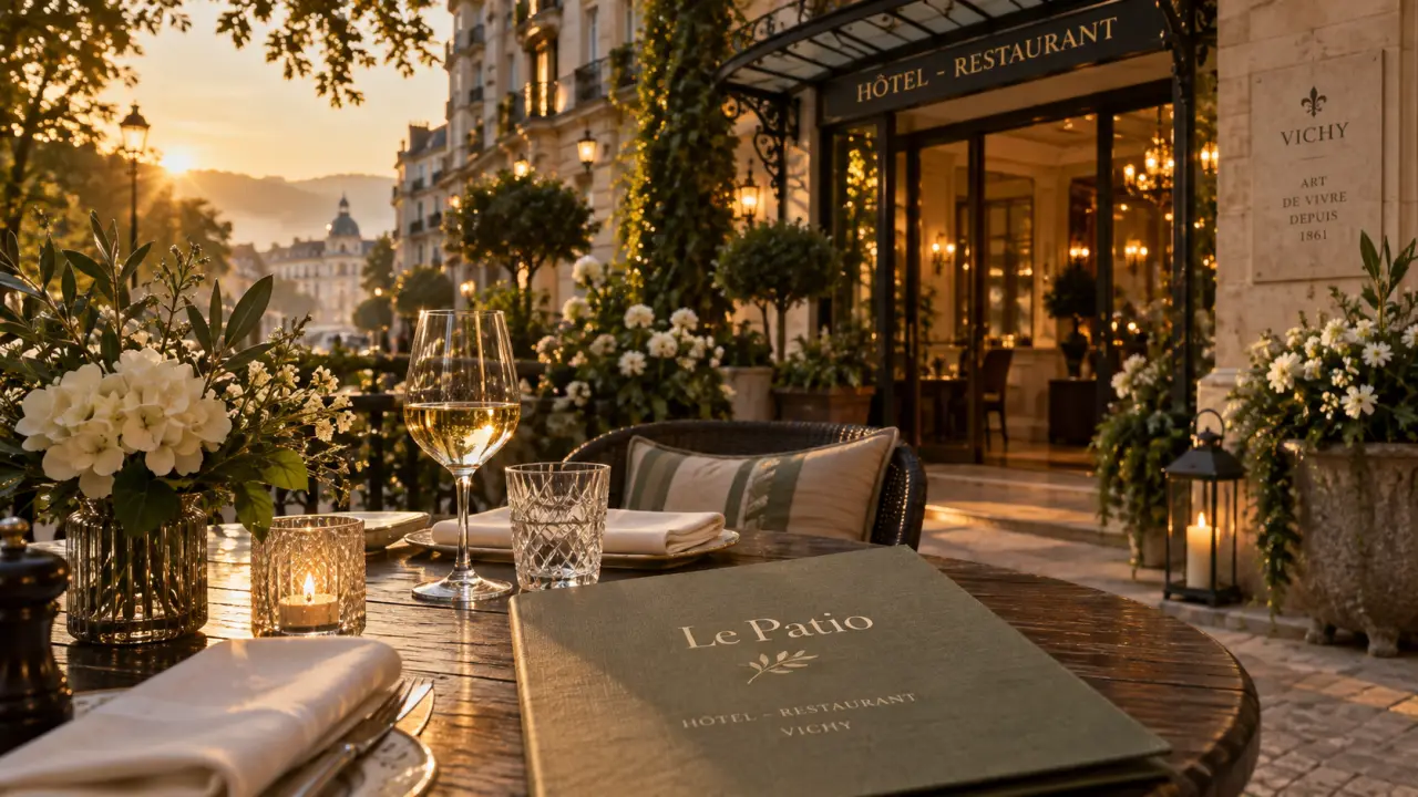 hotel et restaurant le patio vichy avis : terrasse du Patio à Vichy au coucher du soleil